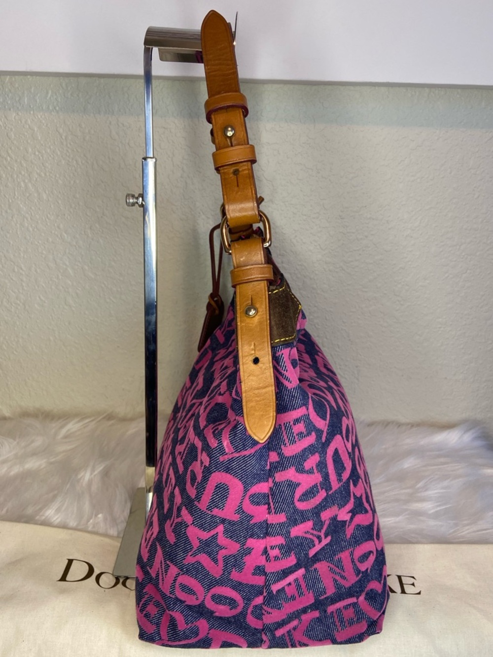 Dooney & Bourke Pink and Blue Logo Canvas Shoulder Bag - Picture 5 of 13